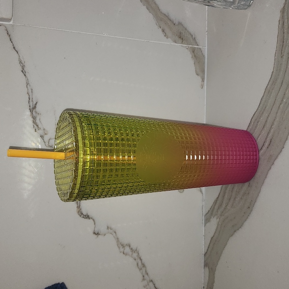 STARBUCKS NWT TALL GEO TEXTURED OMBRE PINK N YELLOW CUP
